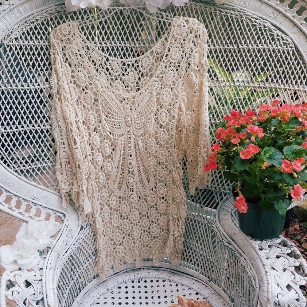 Crochet Knit Ivory CoverDress Size small